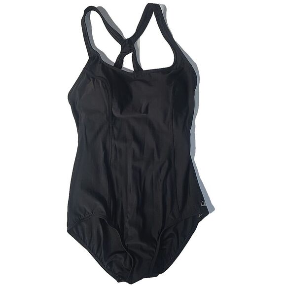 Reebok Women's One-Piece Solid Black Swimsuit Size 16 Racerback Padded Athletic‎ - Picture 1 of 12